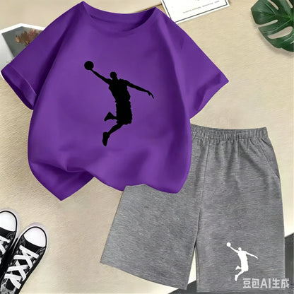 Summer Short Sleeve Children's T-shirt Set Sports Fashion Boys Girls Shorts 2pcs Set Casual Brand Print Graphics Kid Set Outfits