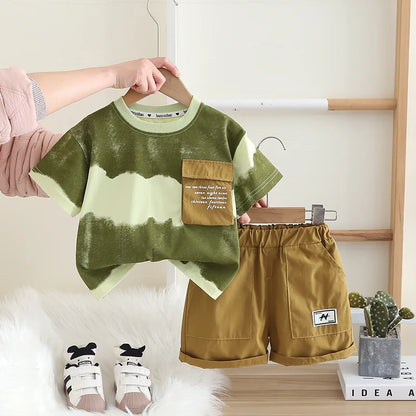 New Summer Baby Clothes Suit Children Boys Wave Tie Dye T-shirt+ Shorts 2Pcs/Sets Toddler Casual Fashion Costume Kids Tracksuits