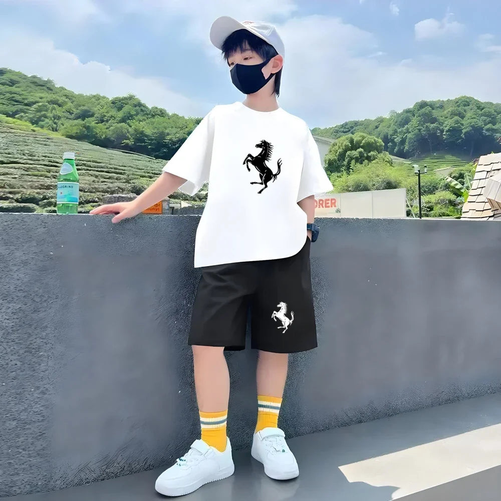 Children car emblem Clothes T-shirt Fashion Short-Sleeved+Shorts Summer Boy Girl Toddler 3-12Years Casual Brand O-collar Set