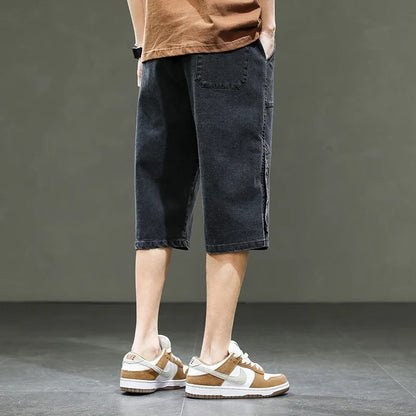 Korean Style Summer Men's Black Wide Leg Denim Shorts New Fashion Casual Baggy Short Jeans Male Plus Size 6XL 8XL YBR602