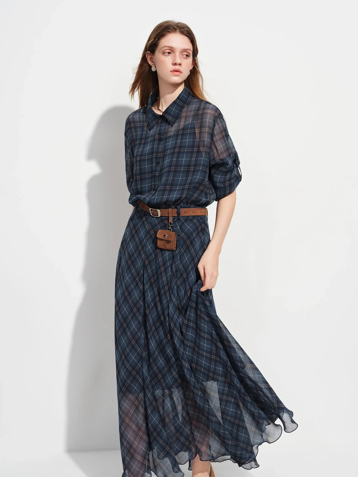 Retro Checkered Elegant Commuter Dress for Women Spring 2026 New Arrival Quick-Drying Easy-Care WIth Inner camisole Dress