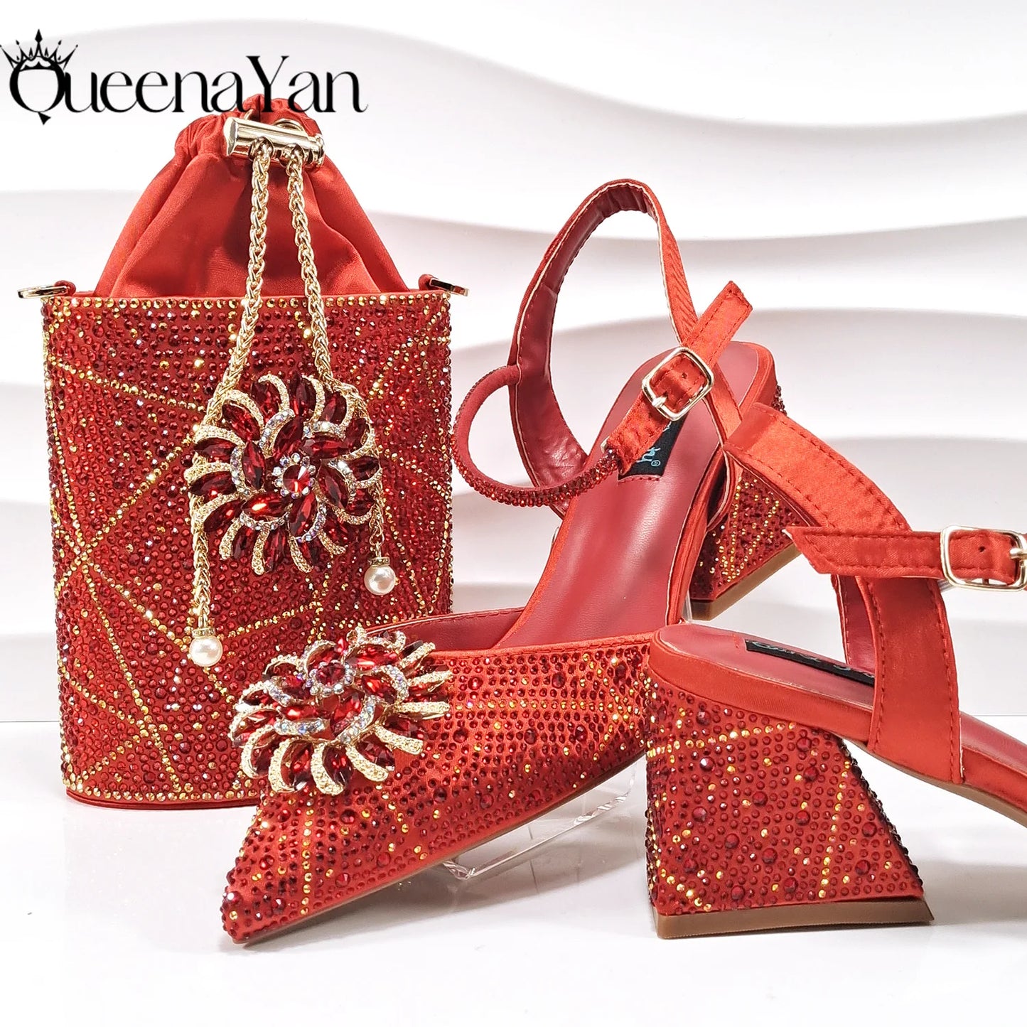 Fashion Design High-end Women's Shoes with Diamond Oval Stand Bag Women's High Heels for Special Day or Work
