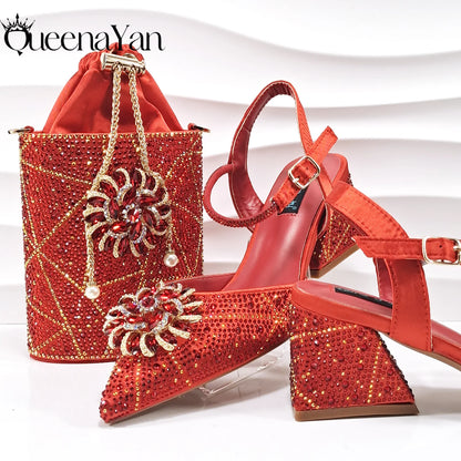 Fashion Design High-end Women's Shoes with Diamond Oval Stand Bag Women's High Heels for Special Day or Work
