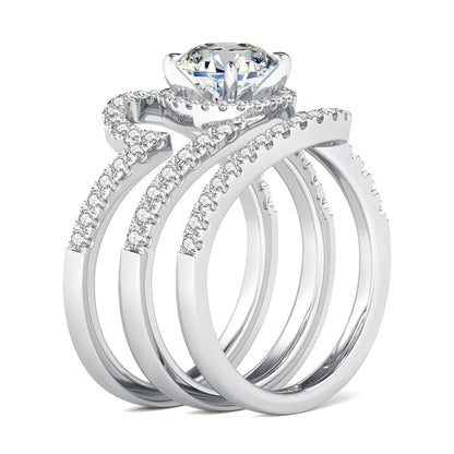 Luxury 3Pcs Set Full Moissanite Bridal Ring Set 925 Sterling Silver Engagement Ring for Women Wedding & Proposal Gift
