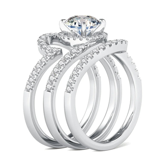 Luxury 3Pcs Set Full Moissanite Bridal Ring Set 925 Sterling Silver Engagement Ring for Women Wedding & Proposal Gift