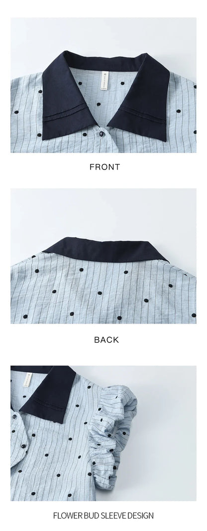 Summer Office Lady Blouses Women 2025 Short Sleeve Turn-down Collar Polka Dot Shirts Female Fashion Slim Tops MXE31C0776