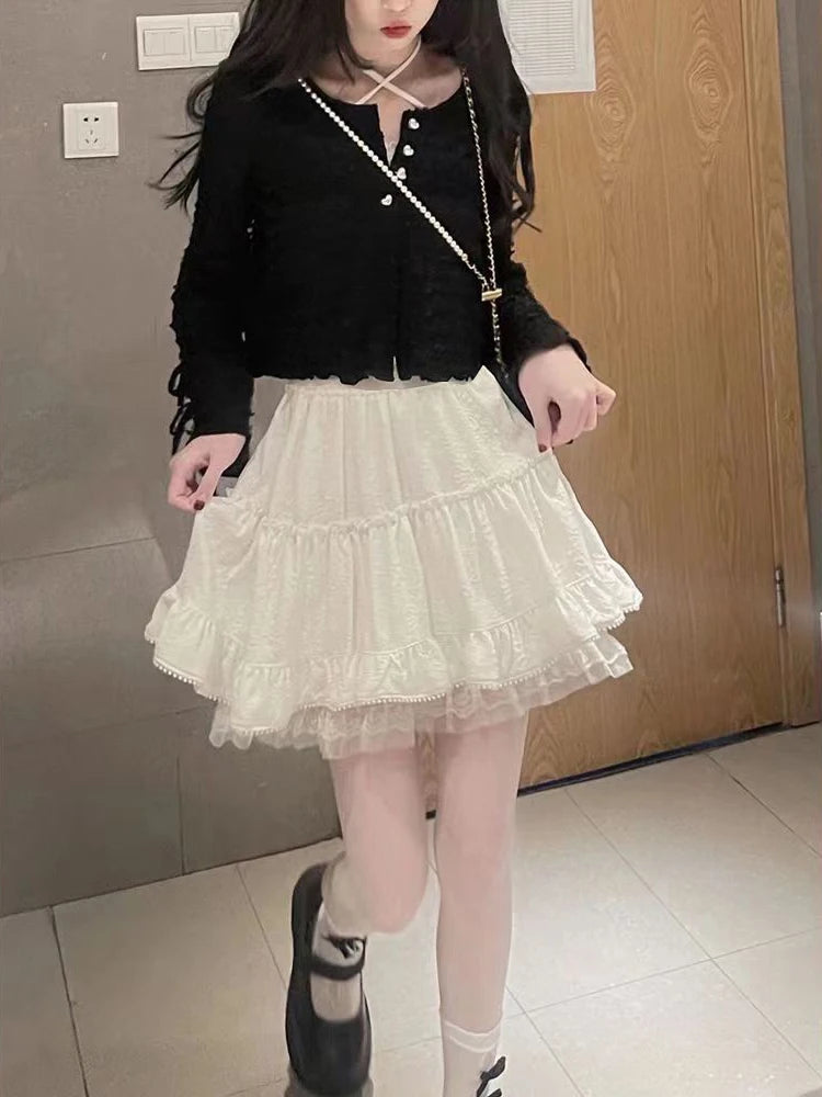 White Lace Mini Skirt for Women Girl Kawaii Short Skirt for Summer Fairycore Clothes Korean Fashion Lolita Clothing Fairy Core