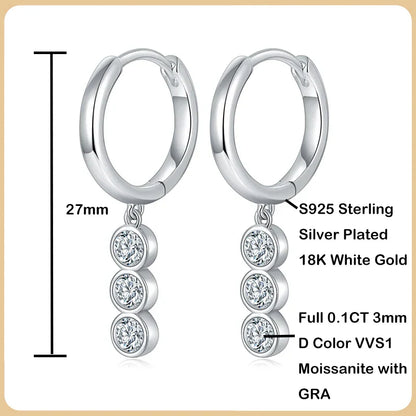 New In Real 0.6CT 3mm Full Moissanite Diamond Drop Earrings for Women S925 Silver Long Tassel Dangle Earring Fine Jewelry