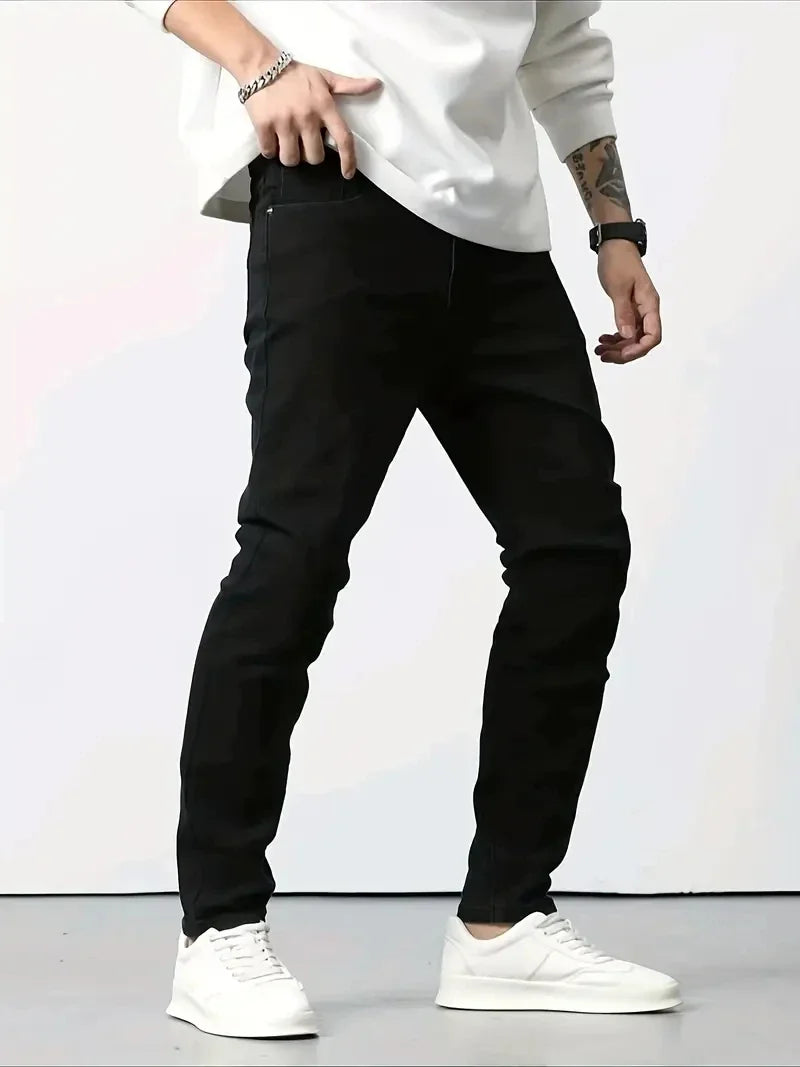 Men's New Slim Fit Stretch Cotton Jeans Ripped Casual Black Blue Denim Pencil Pants for Everyday Social Wear