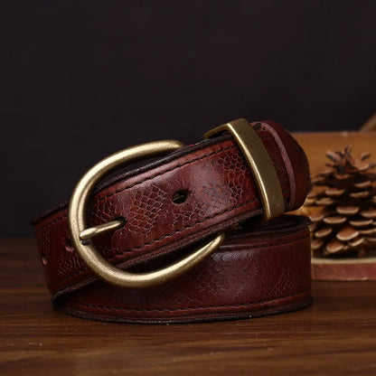 3.5CM High Quality Belt Men's Genuine Leather Top Layer Pure Cowhide Brass Buckle Jeans Vintage Strap Male Jeans for Man Luxury