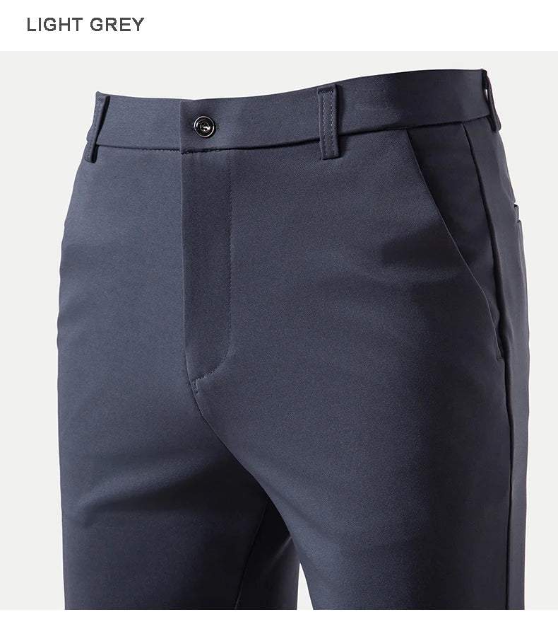Men's Elastic Slim Fit Khaki Trousers Casual Pants Classic Fashion Suit Sports Pants Spring Summer