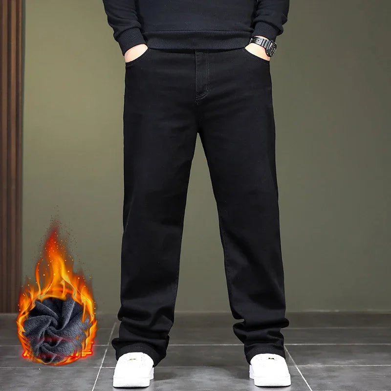 Extra Large Size 48 Men's Jean Straight Leg Loose Denim Pant Male High Elastic Stretch Fleece Big Plus 42 44 46 150 Kg 116 Waist