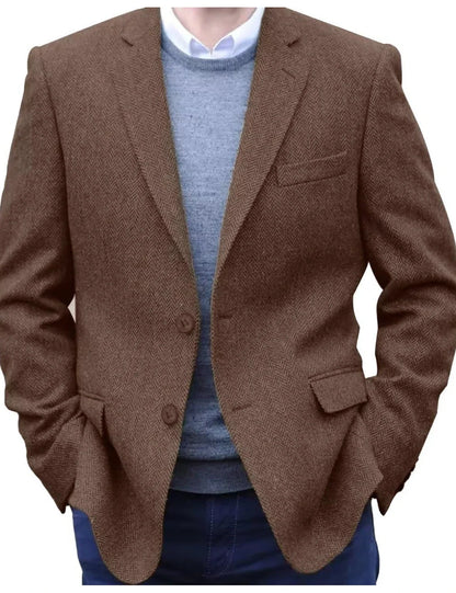 Premium Men's Suit Brown Blazer Prom Tuxedos Herringbone Tweed Single Breasted Formal Bussiness Jacket for Wedding（Only Coat）