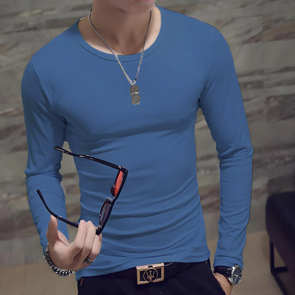 Men's Casual Fashion Solid Color Long-Sleeved Round Neck T-Shirt Classic Men's Spring and Autumn Thin Comfortable Top