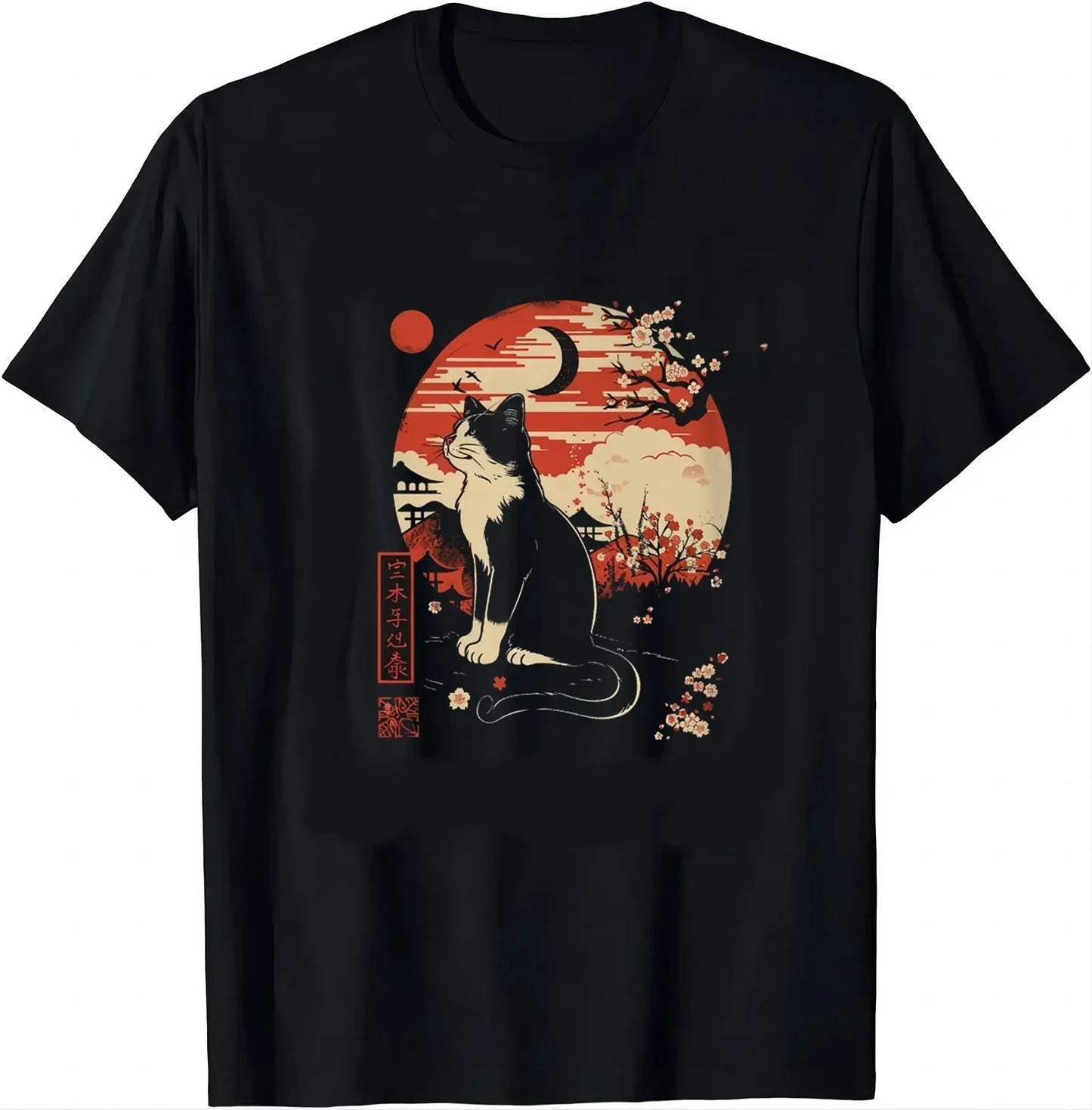 Cute Anime Cat Japanese Retro Fun Cat Pattern T-shirt Y2K T-shirt Women's T-shirt Summer Streetwear Graphic T Shirts Personality