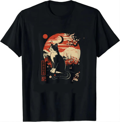 Cute Anime Cat Japanese Retro Fun Cat Pattern T-shirt Y2K T-shirt Women's T-shirt Summer Streetwear Graphic T Shirts Personality