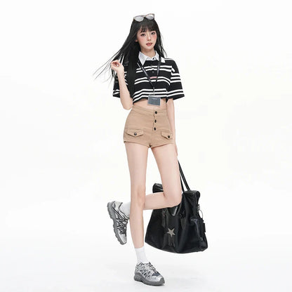 Pure Desire Slim Hip Hugging Hot Pants Old Money Style Hip Enhancing Multi Button High Waist Tight Summer New Denim Shorts