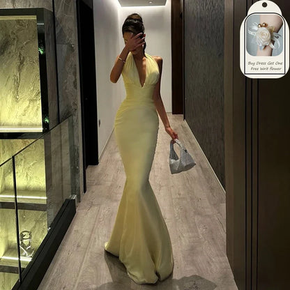 Sexy Mermaid Prom Evening Dresses Saudi Arabia Halter Neck Backless Party Dress Women Cocktail Prom Gowns Customized