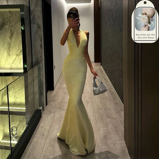 Sexy Mermaid Prom Evening Dresses Saudi Arabia Halter Neck Backless Party Dress Women Cocktail Prom Gowns Customized
