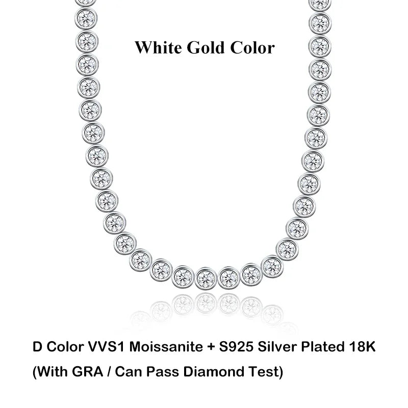 Bezel Full 2/3mm D Color Moissanite Tennis Necklace for Women S925 Silver Plated 18K Gold GRA Certified Diamond Bracelets