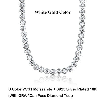 Bezel Full 2/3mm D Color Moissanite Tennis Necklace for Women S925 Silver Plated 18K Gold GRA Certified Diamond Bracelets