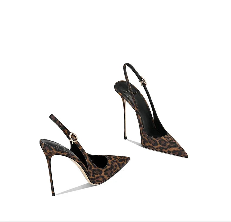 Summer new leopard print pointed French high-end fashion, not tiring foot matching skirt, slim heels, high heels for women