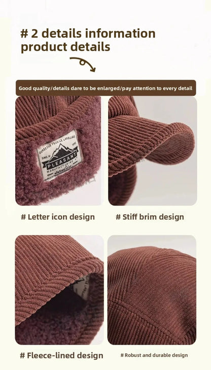 Versatile Retro Bomber Hats Fleece-Lined Warm Corduroy Caps Windproof Earflap Lei Feng Caps Autumn Winter Men Women Wear