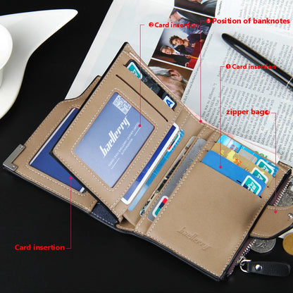 Portefeuille court multifonctionnel pour homme avec poche zippée sur le côté pour la monnaie, accessoire tendance pour homme, portefeuille décontracté pour homme d'affaires, cadeau simple et élégant pour homme