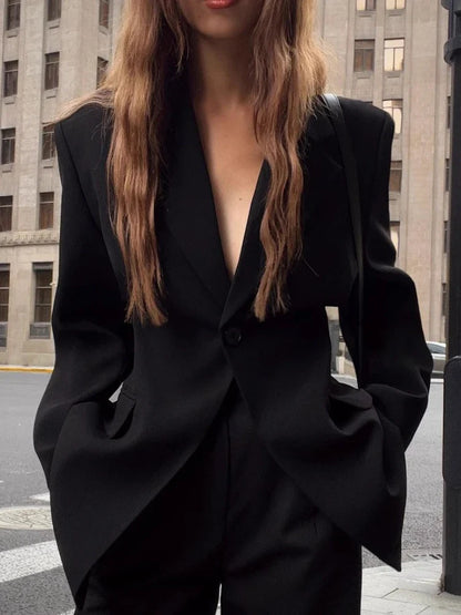 Fashionable Slim Fit Black Blazer for Women 2025 Spring and Autumn New Arrival Solid Color Slimming Casual Long Sleeve Blazers