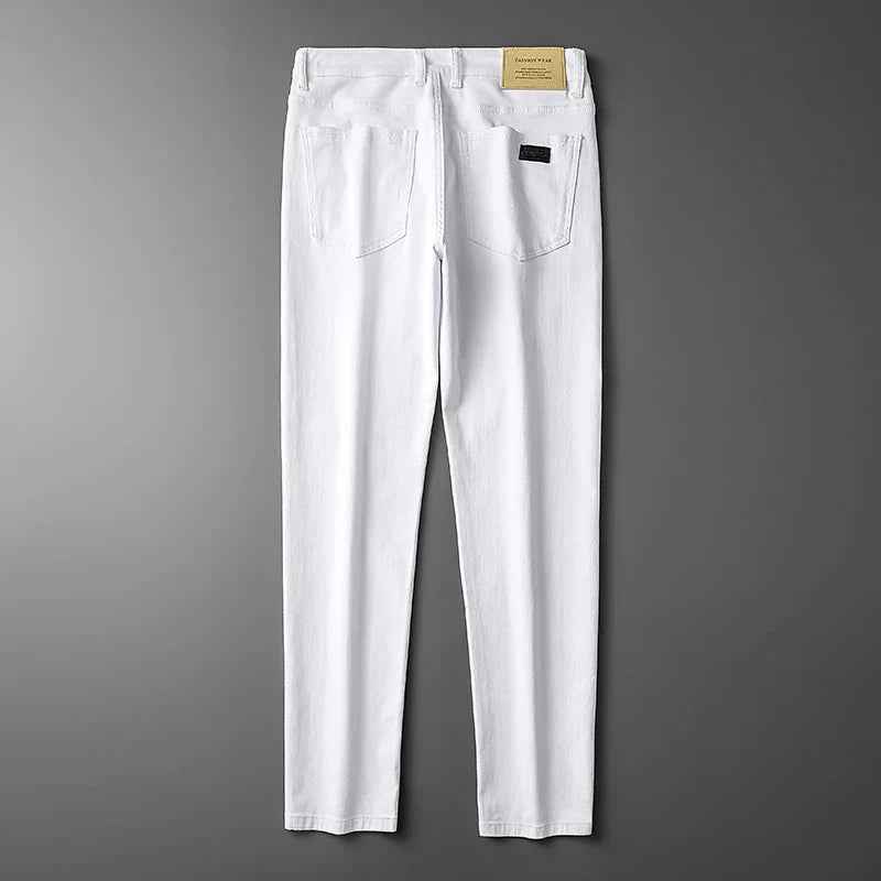 Men’s Korean Style Slim Straight Jeans Spring Cotton Stretch Denim Pants Comfort Fitted Casual Fashion Soft Male Daily Trousers