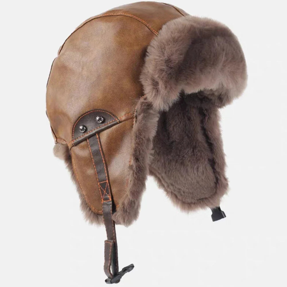 Bomber Hat New PU Leather Winter Hats for Men Women Waterproof Snow Ski Trapper Earflap Cap Male Female Russian Fur Hats