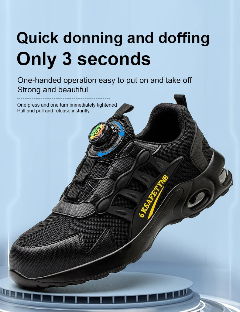 Men Rotating Button Safety Shoes Steel Toe Work Sneakers Indestructible Shoes Puncture-Proof Work Boots Air Cushion Safety Shoes