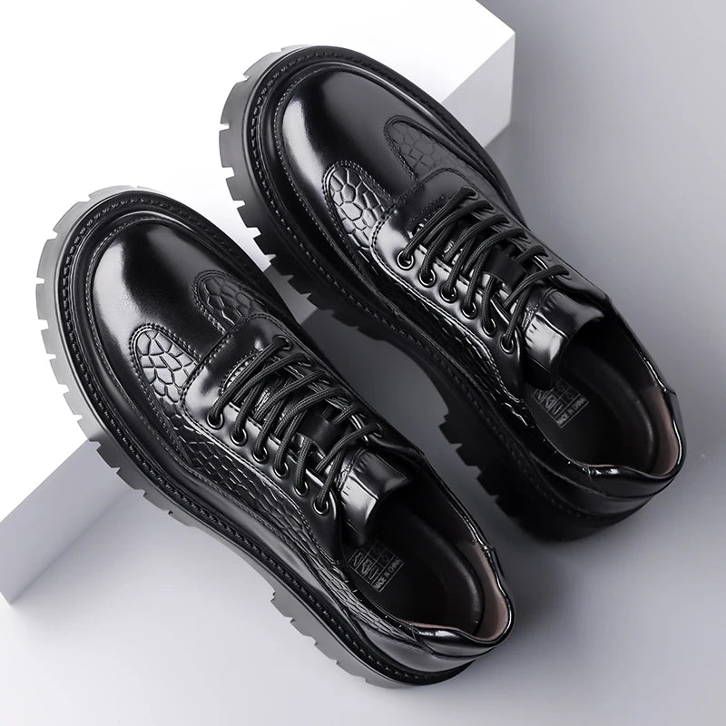 Retro Brown Men's Banquet Leather Shoes Thick Soled Wear-resistant Work Shoes2025 Classic Brand Men's Business Dress Shoes
