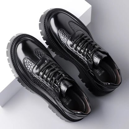 Retro Brown Men's Banquet Leather Shoes Thick Soled Wear-resistant Work Shoes2025 Classic Brand Men's Business Dress Shoes