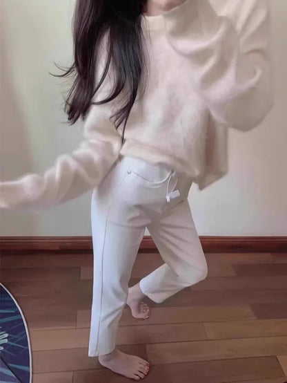 High Waist Slim Fit Straight Leg Denim Jeans Women's Small Stature Elastic White Nine-Tenths 45cm e Tube Summer Jeans
