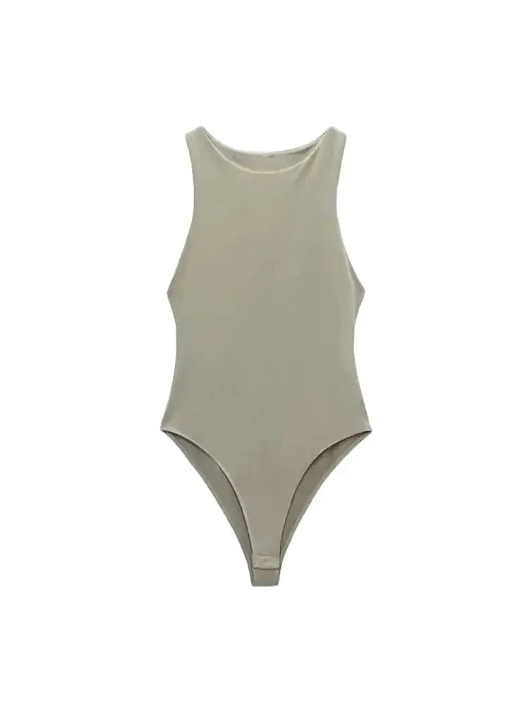 Women Fashion With Halter Neck Skinny Bodysuit Sexy Sleeveless Snap-button Female Playsuits Mujer