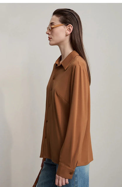 Women's Shirt 2025 Autumn New Minimalist Solid Knitted Ladies Tops Versatile Long Sleeve Straight Women's Blouse 12553101