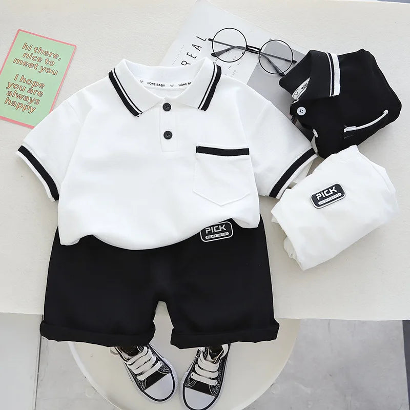 Summer New Children's Clothing Boys Simple Lapel POLO Short-Sleeved Set Boys Baby Shorts Casual Two-Piece Set