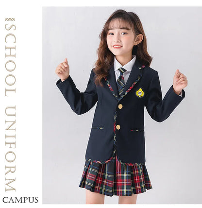 Children School Uniform Girls Jacket Plaid Skirt Suits Boys Formal Dress Toddler Student Clothes Sets Kids British Class Outfits