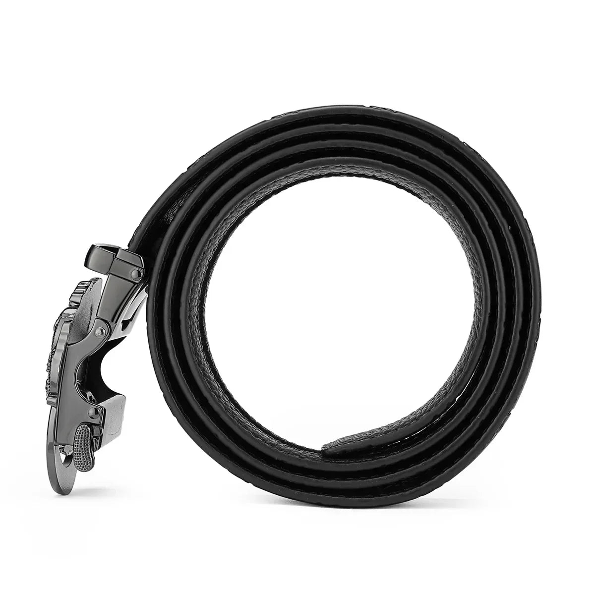Men's Genuine Leather Belt - Adjustable Automatic Ratchet Buckle for Business Suits, Casual Wear & Everyday Office Style