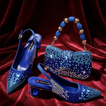 Emerald Green Rhinestone Heels & Bag Set Crystal Slingback Pumps with Matching Handbag for Wedding Party