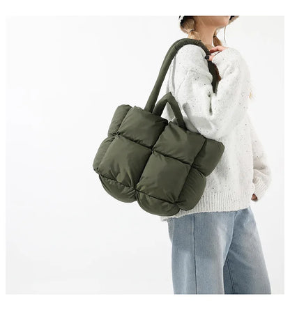 Fashion Soft Puffer Tote Bag Designer Quilted Women Shoulder Bags Nylon Padded Lady Handbags Down Cotton Warm Winter Shopper Bag