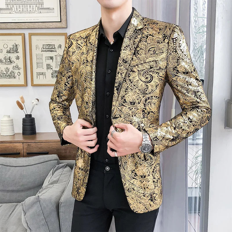 2025 Autumn and Winter Hot Gold Suit Male Performance Host Suit Fashion Performance Large Size Personality Trendy Nightclub Coat