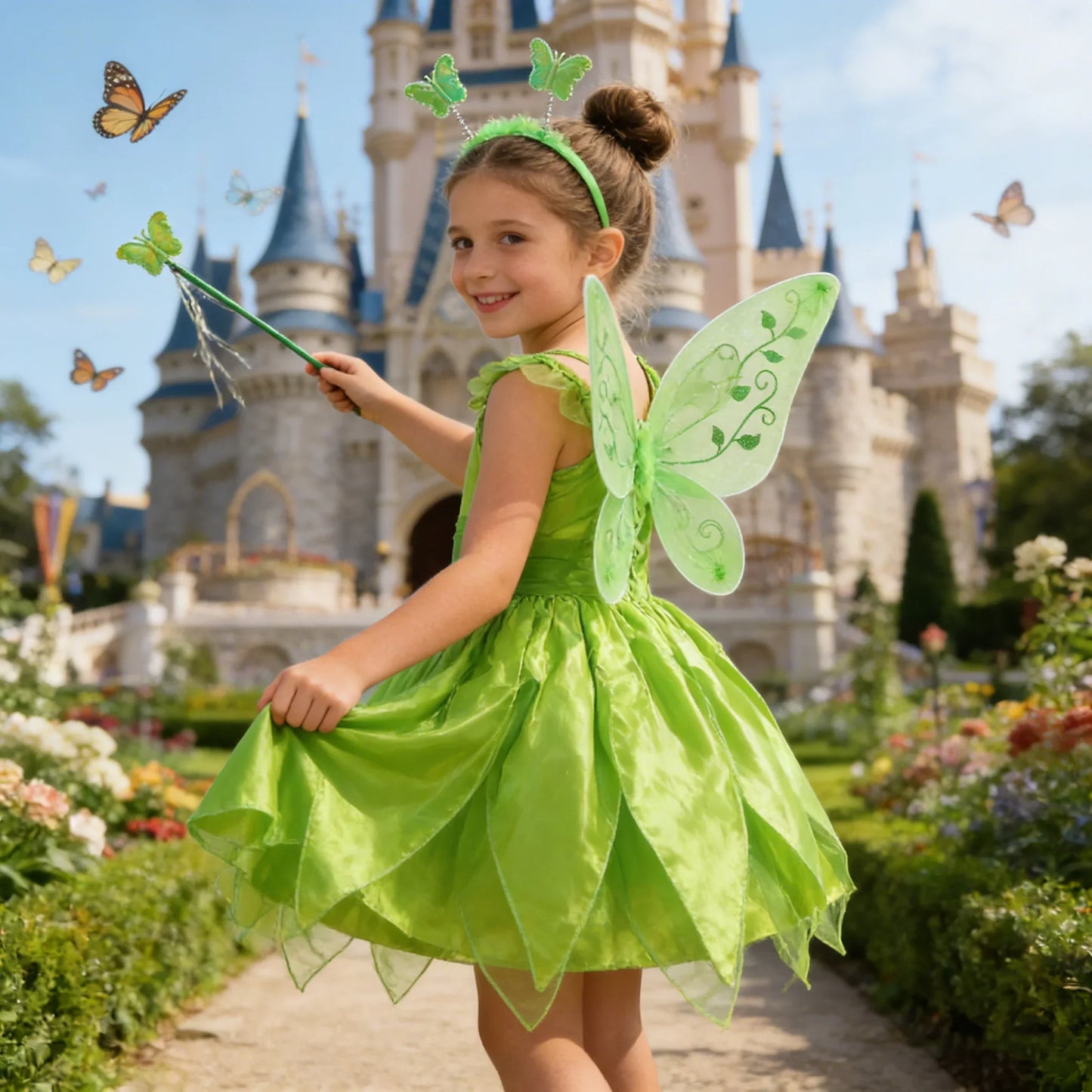 Girls Flower Fairy Dress Up Kids Princess Dress With Wings Halloween Princess Costume Elves Party Tinkerbell Tinker Bell Dress