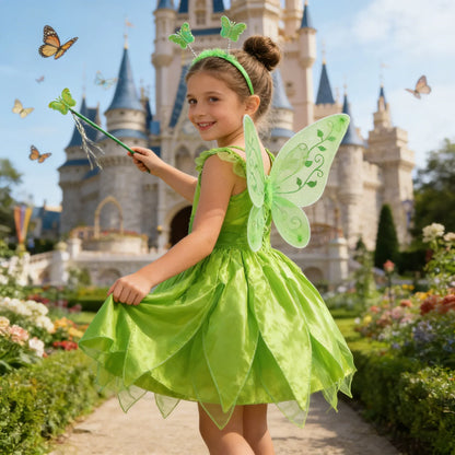 Girls Flower Fairy Dress Up Kids Princess Dress With Wings Halloween Princess Costume Elves Party Tinkerbell Tinker Bell Dress