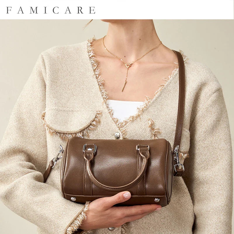 Minimalist Lady Soft Genuine Leather Pillow Crossbody Bag Women's Convertible Shoulder Bags 2026 New Chic Solid Color Handbag