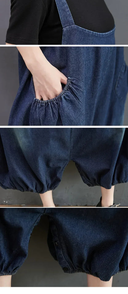 Loose Fit Denim Overalls Women's Summer 2026 Faion plus Size Lantern Leg One-Piece Pants High Waist Long Trousers