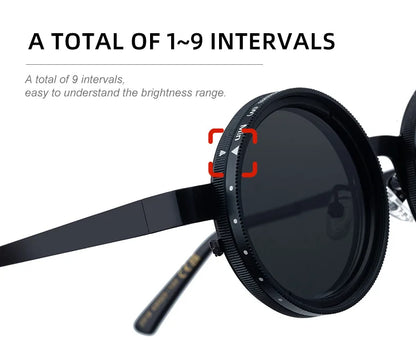 Cycling ND2-400 9 Level Adjustable Dimming Polarized Sunglasses Men Women Fishing Punk Round Glasses Eyeglasses ND Filter