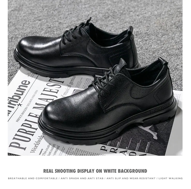 Fashion 2026 Genuine Leather Waterproof Men Safety Shoes Boots Work Sneakers Indestructible Steel Toe Nail Proof Male Footwear