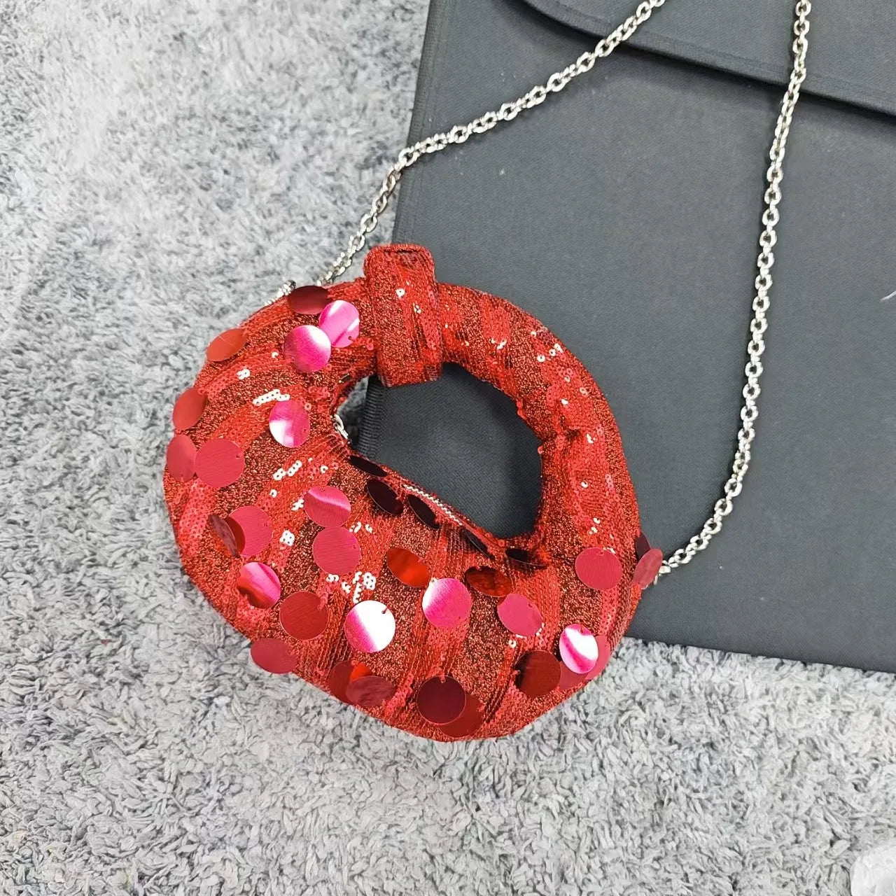 Half Moon Evening Clutch Party Bags For Women Luxury Designer Denim Tassel Rhinestone Handbag Shiny Sequins Chain Shoulder Purse